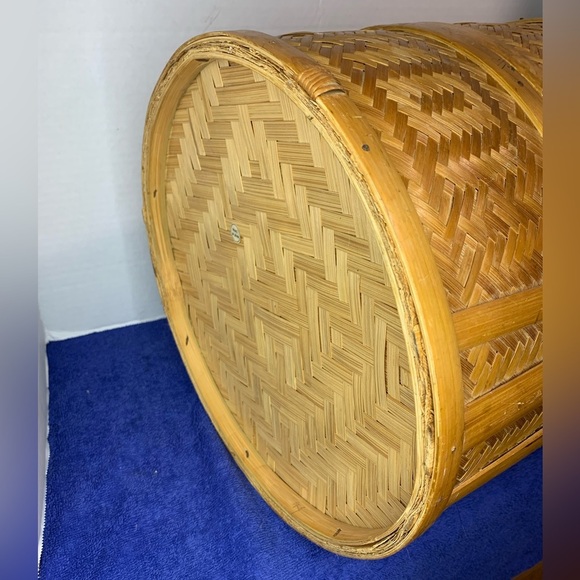 Vintage Chinese 3 Tier Wedding Basket Stacking Bamboo Rattan Woven Cane - Picture 5 of 9